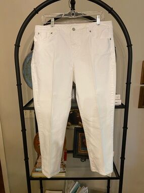 Talbots Crop White Jeans with Branded Button